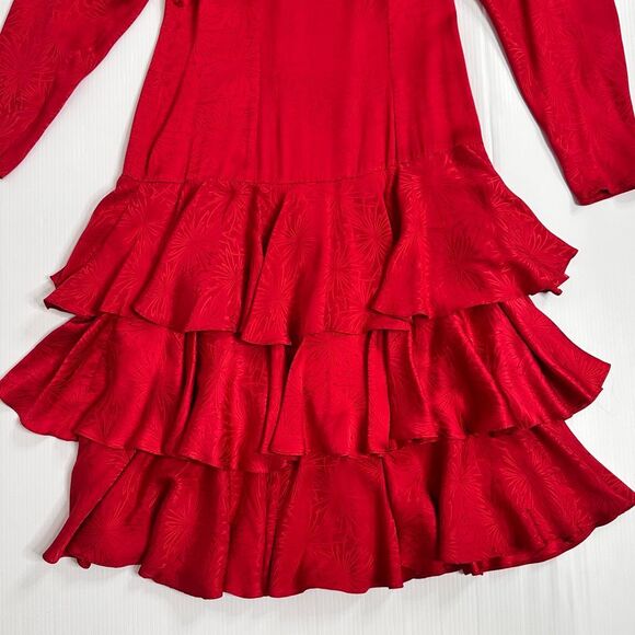 Vtg 80s David Josef 100% Silk Midi Dress Red Jacquard Neiman Marcus M Holidays - Picture 4 of 16